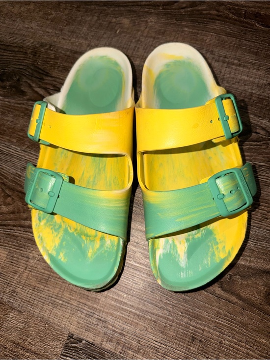 Birkenstock Shoes - Birkenstock Two-Band Sandals in Yellow and Green